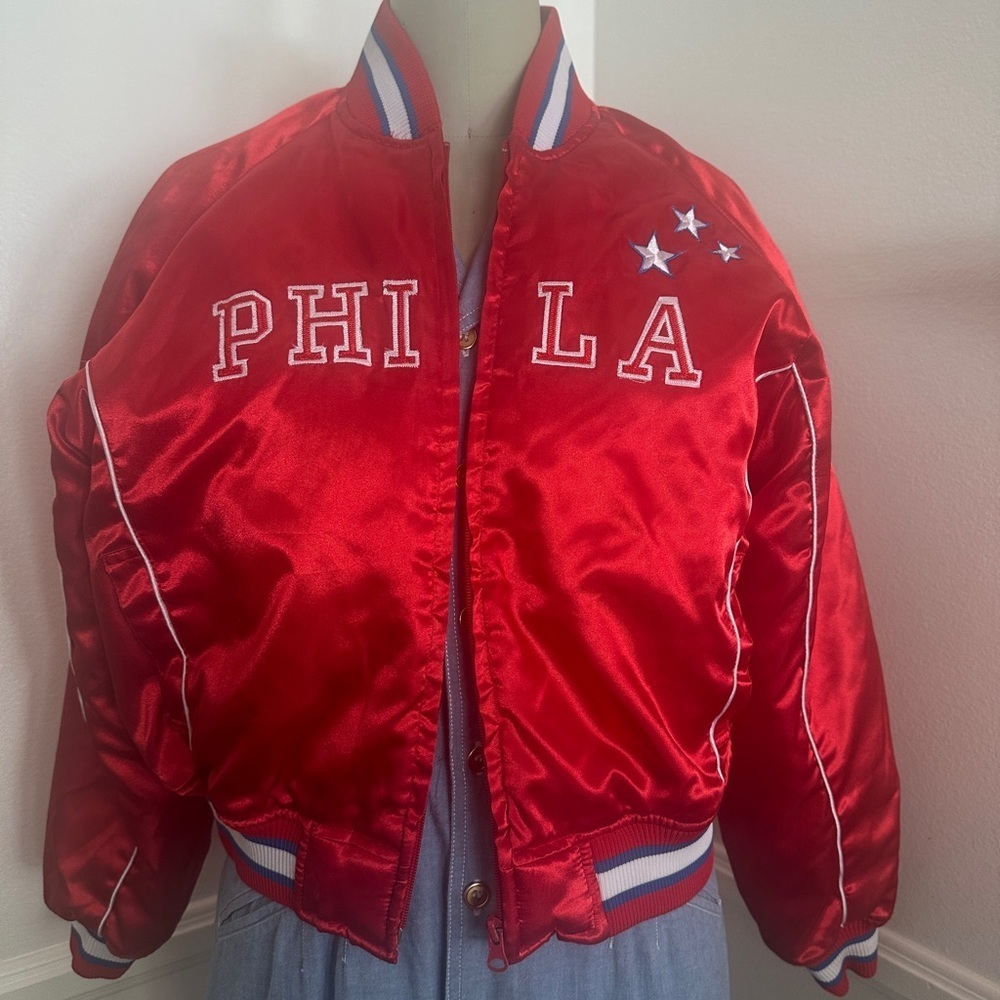 Vintage Red Satin PHILA Bomber Jacket